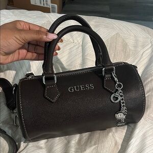 GUESS Dark Brown Mini Bag with Silver Accents